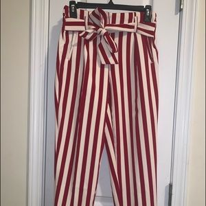 Red and White Striped Paperbag Pants